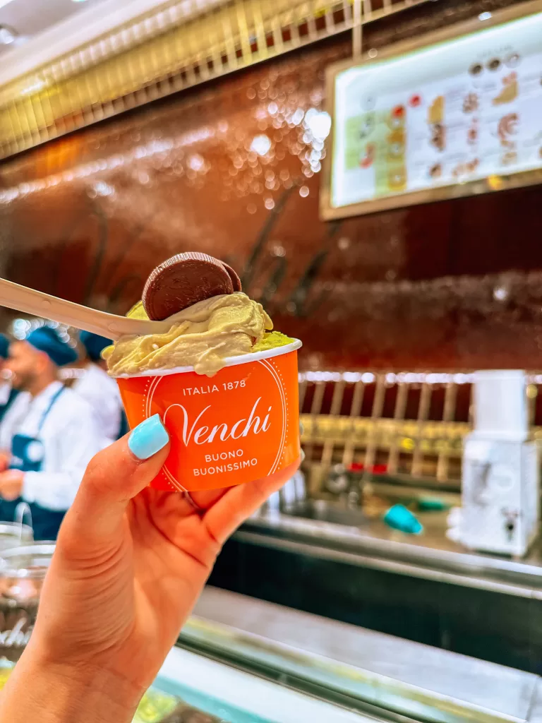 image of Gelato from Venchi chocolate waterfall in florence