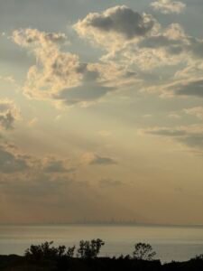 Sunset at Indiana Dunes with a view of Chicago in the background